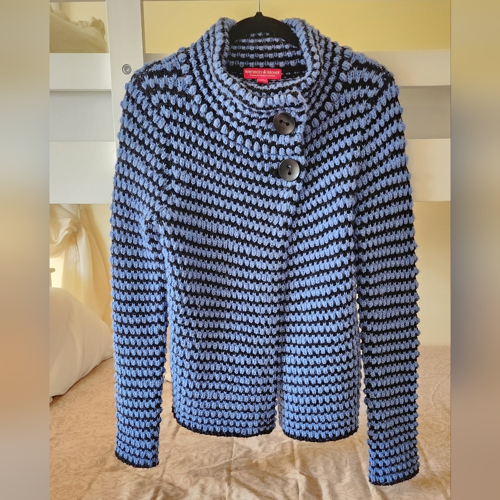 krimson klover midnight sun wool alpaca blend chunky knit blue sweater cardi M